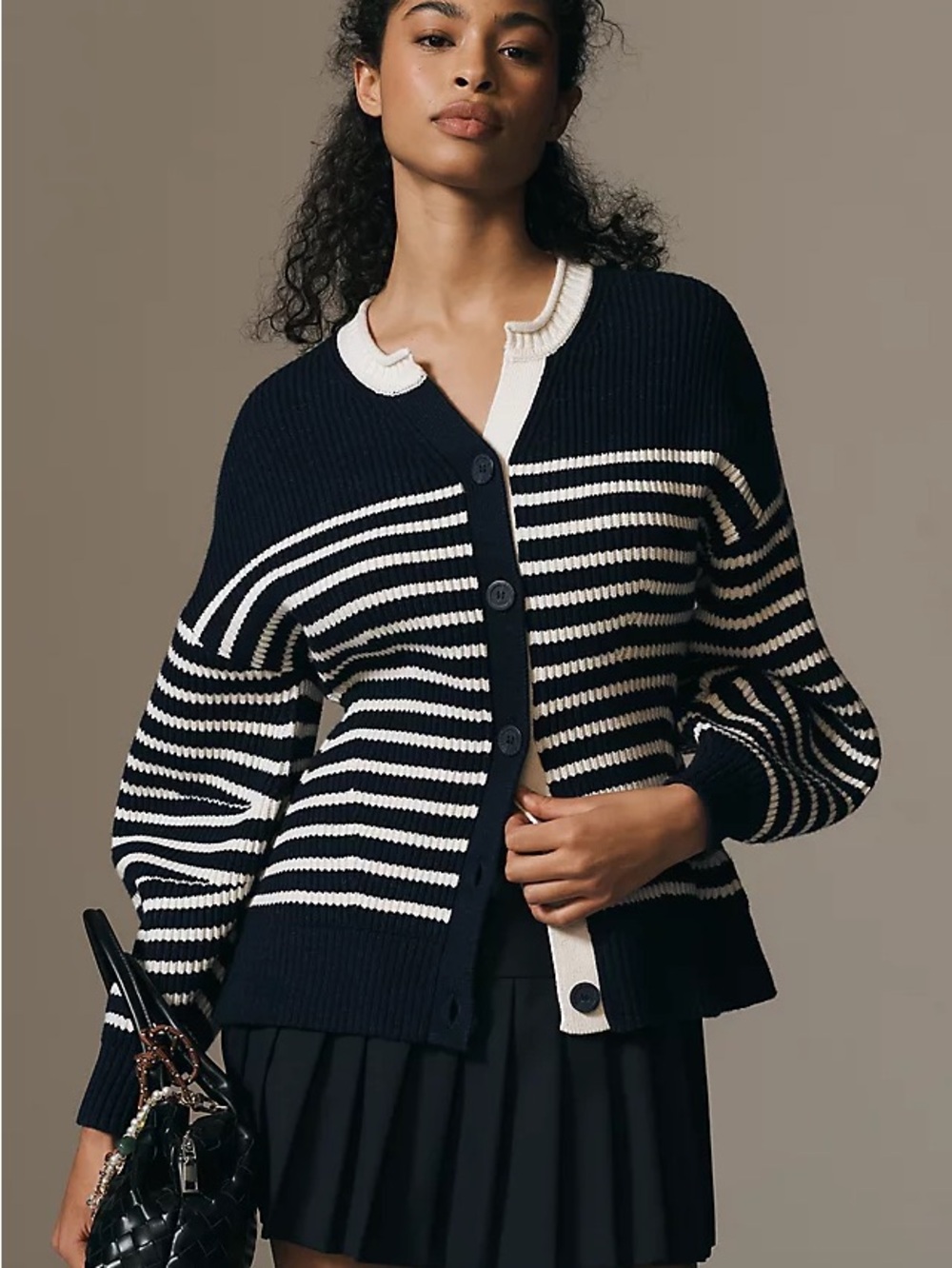 Anthropologie Maeve XXS mariner blue white striped balloon sleeve cardigan
